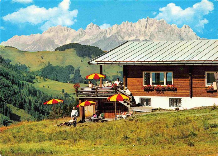 73985735 Fieberbrunn Tirol AT Berggasthof Streuboeden gegen Kaisergebirge