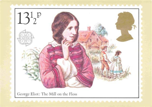 74027802 Briefmarken auf AK Timbres Postage Francobollo-- George Eliot The Mill