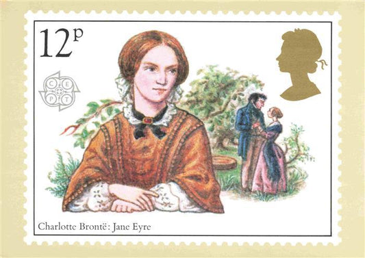 74027806 Briefmarken auf AK Timbres Postage Francobollo-- Charlotte Bronte Jane