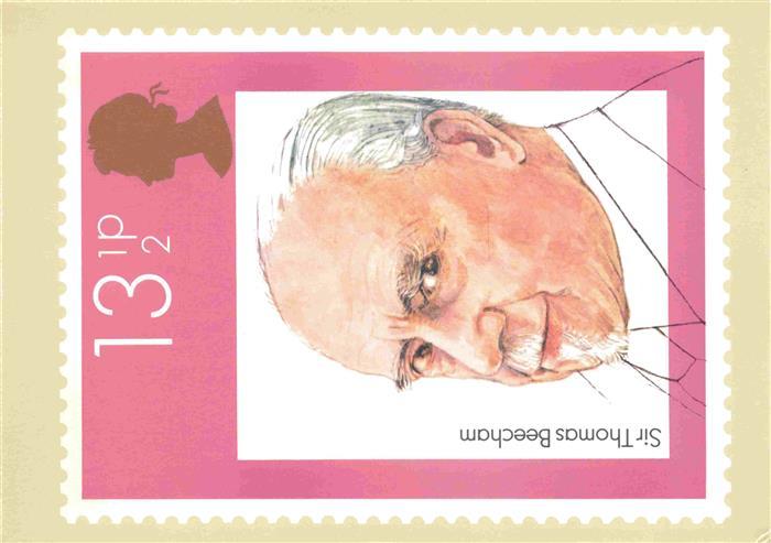 74027808 Briefmarken auf AK Timbres Postage Francobollo-- Sir Thomas Beecham