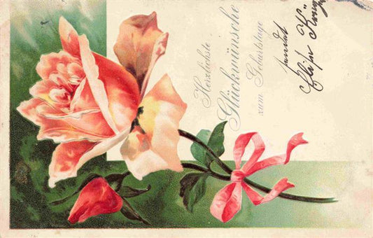 73965096 Rosen Roses Rosas-- Glueckwunsch Rosa/ Orang Litho