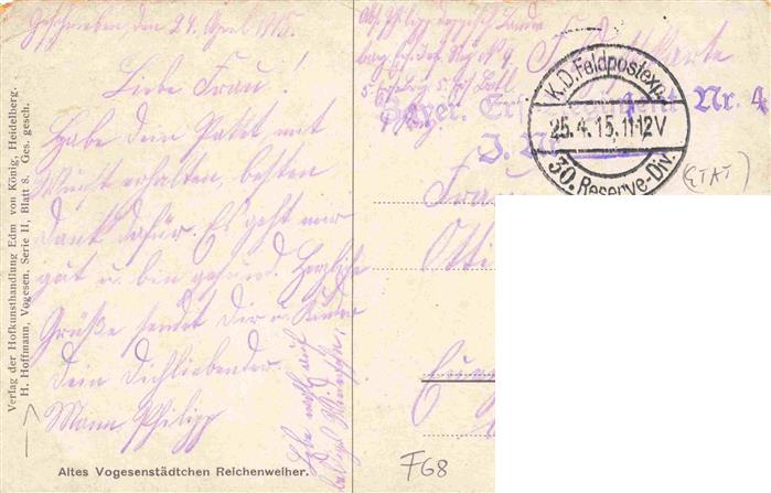 73965133 Hoffmann Heinrich Kuenstlerkarte Altes Vogesenstaedtchen Reichenweiher