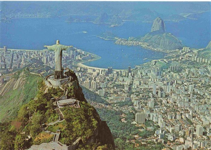 73969395 RIO DE JANEIRO Brazil Christ Redeemer Guanabara Bay Sugar Loaf aerial v