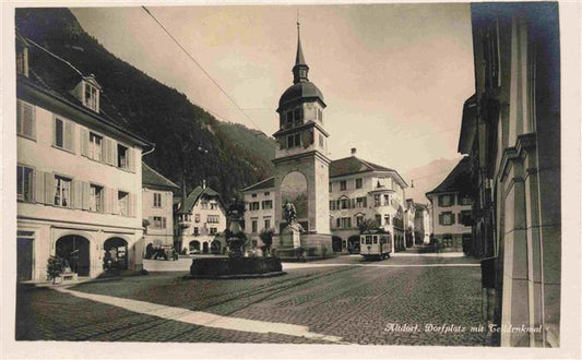 74033626 Strassenbahn Tramway-- Altdorf Dorfplatz Celldenkmal