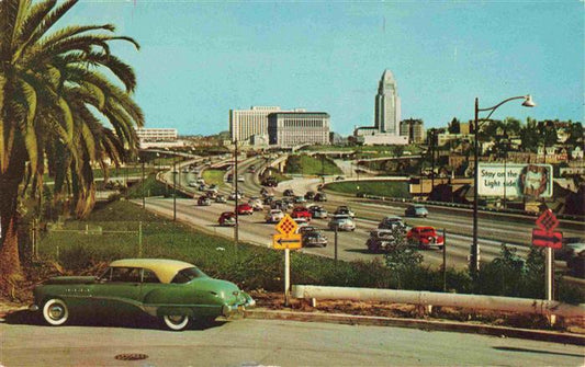 73969949 LOS ANGELES California USA Civic Center from Hollywood Freeway