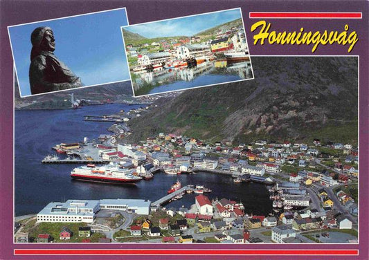 73985121 Honningsvag Norge Statue Harbor Aerial View