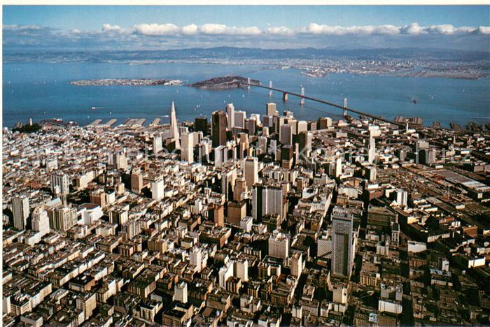 73744604 San Francisco California Aerial view of downtown with bay bridge and Ea