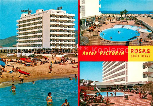 73753175 Rosas Costa Brava Cataluna Hotel Victoria Pool Strandpartie