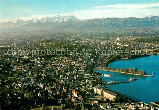 73753358 Bregenz Bodensee Fliegeraufnahme mit Schweizer Bergen