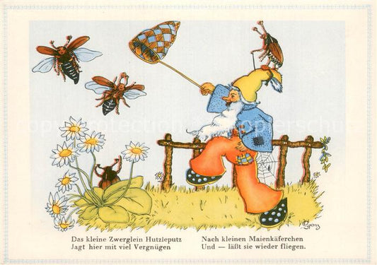 73811045 Zwerge Dwarfs Nains Jagen Maienkaefer litho