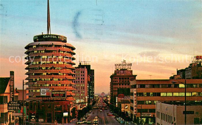 73766115 Hollywood California Vine Street at night Capitol Record Building