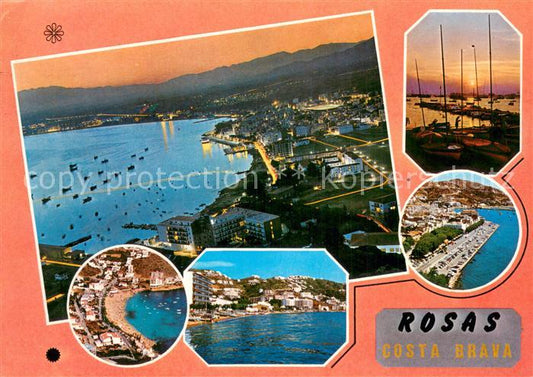 73773936 Rosas Costa Brava Cataluna ES Panorama Hafenpartie Strand