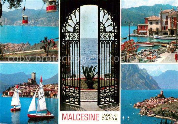 73778795 Malcesine Lago di Garda Panorama Hafen Segeln Bergbahn