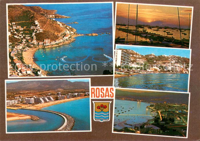 73786399 Rosas Costa Brava Cataluna ES Panorama Kuestenort Hafen Luftbild