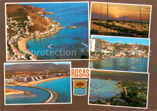 73786399 Rosas Costa Brava Cataluna ES Panorama Kuestenort Hafen Luftbild