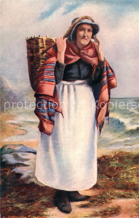 73837216 Verlag Tucks Oilette Serie Cornish Fishwiff Frau mit Korb am Kopf