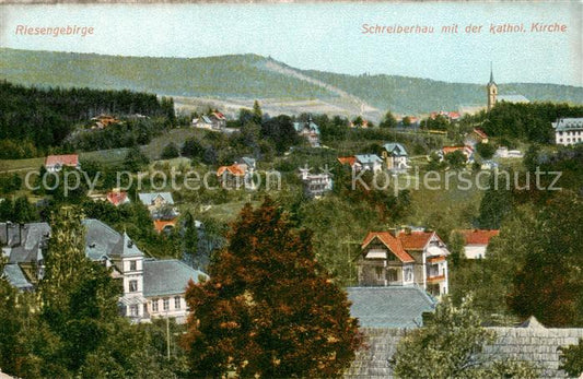 73805355 Riesengebirge Krkonose Karkonosze Schreiberhau mit der kath Kirche