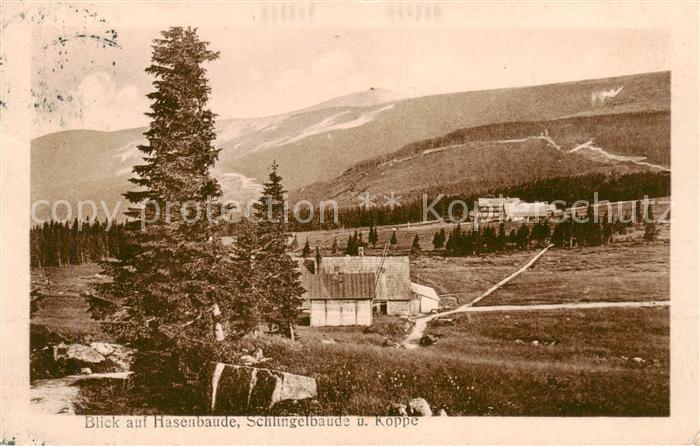 73805449 Riesengebirge Krkonose Karkonosze Blick auf Hasenbaude Schlingelbaude u