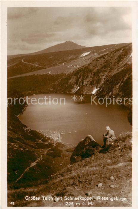 73805734 Riesengebirge Krkonose Karkonosze Grosser Teich mit Schneekoppe