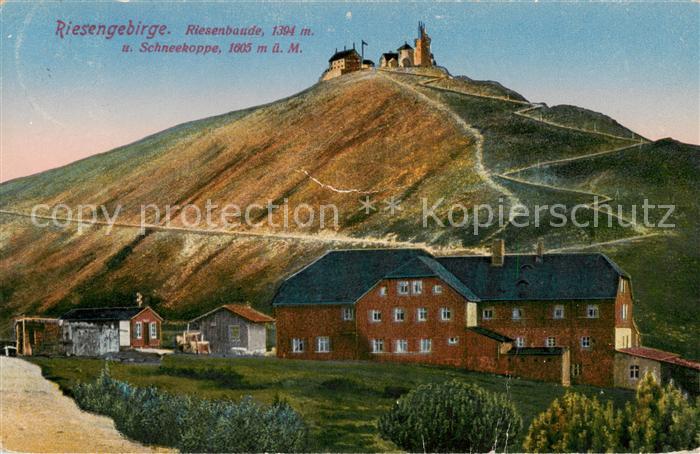 73805761 Riesengebirge Krkonose Karkonosze Riesenbaude mit Schneekoppe