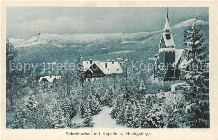 73806787 Schreiberhau Szklarska Poreba Riesengebirge PL mit Kapelle und Hochgebi