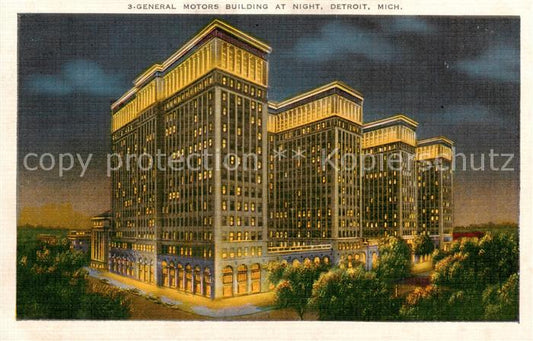 73807624 Detroit Michigan General Motors Building at night Litho