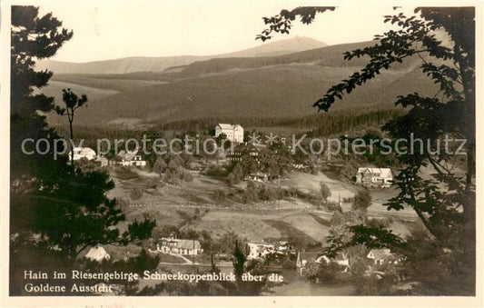 73809024 Hain  Podgorzyn Riesengebirge Panorama Blick gegen Schneekoppe Goldene