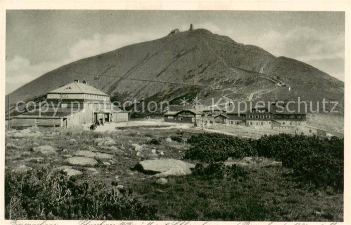 73809124 Riesengebirge Krkonose Karkonosze Schneekoppe mit Schlesierhausbaude