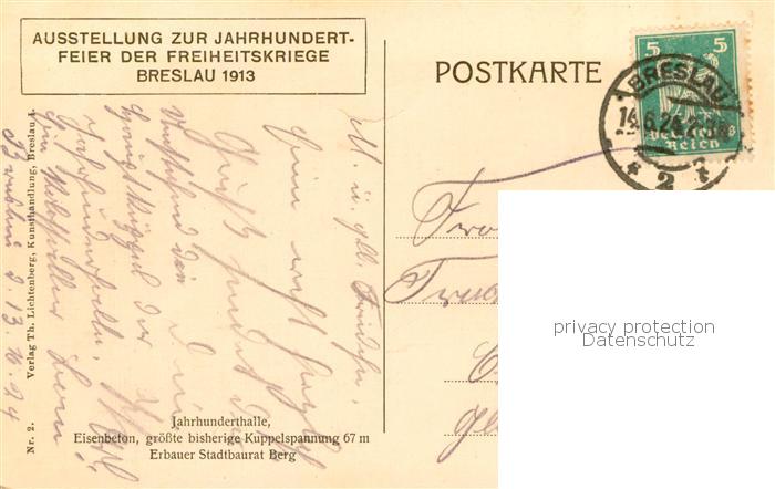 73817399 Breslau Niederschlesien Jahrhunderthalle Ausstellung 1913