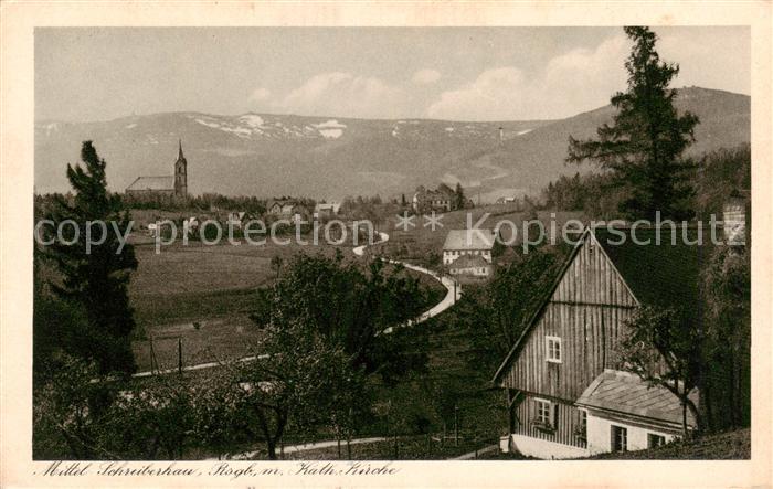 73817528 Mittel-Schreiberhau Szklarska Poreba Riesengebirge PL Panorama mit kath