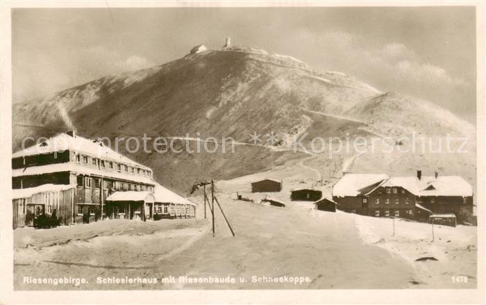 73818317 Riesengebirge Krkonose Karkonosze Schlesierhaus mit Riesenbaude und Sch