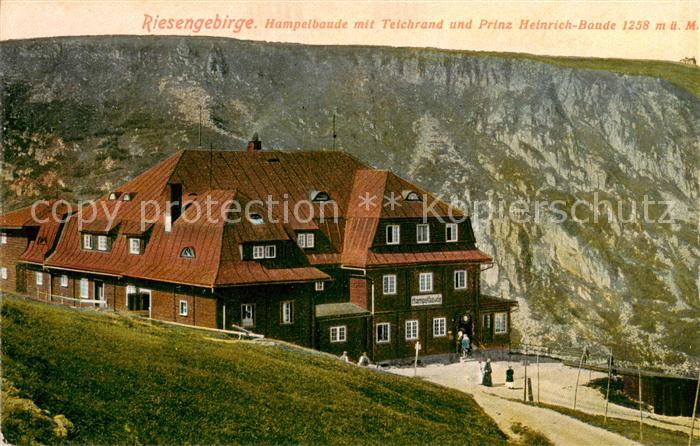 73818947 Riesengebirge Krkonose Karkonosze Hampelbaude mit Teichrand und Prinz H