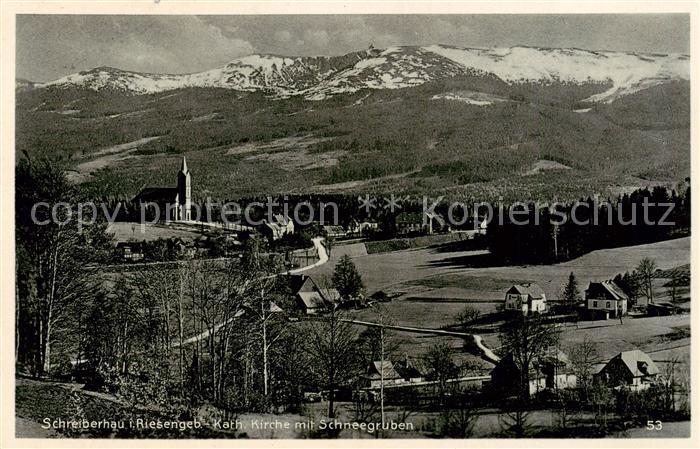 73818653 Schreiberhau Szklarska Poreba Riesengebirge PL Kath Kirche mit Schneegr