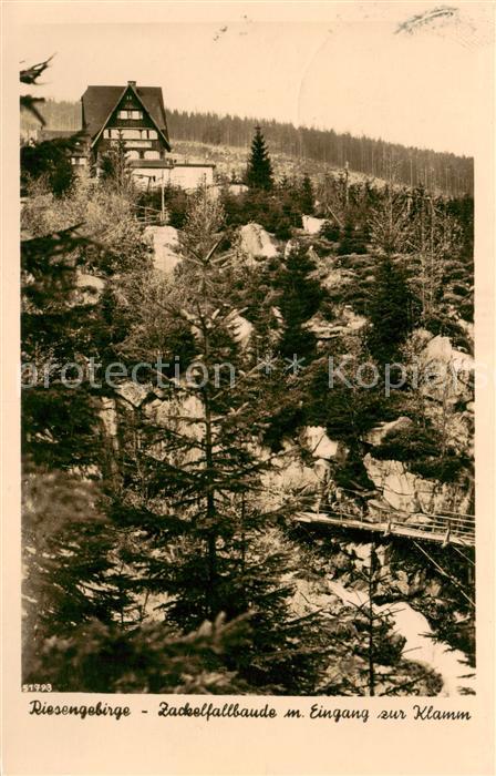 73819800 Riesengebirge Krkonose Karkonosze Zackelfallbaude mit Eingang zur Klamm