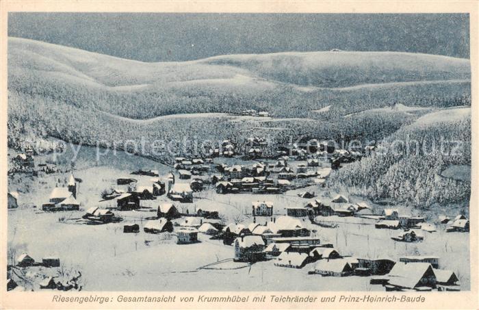 73819827 Riesengebirge Krkonose Karkonosze Blick von Krummhuebel mit Teichraende