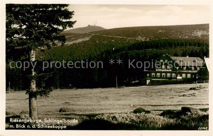 73823705 Riesengebirge Krkonose Karkonosze Schlingelbaude mit Schneekoppenblick