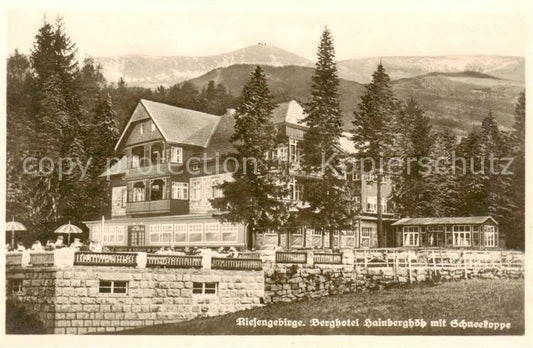 73823744 Riesengebirge Krkonose Karkonosze Berghotel Hainberghoeh mit Schneekopp