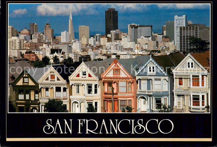 73848159 San Francisco California USA Skyline and Quaint Victorian Homes in Beau