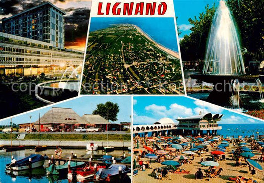 73848160 Lignano IT Fliegeraufnahme Brunnen Bootshafen Strand