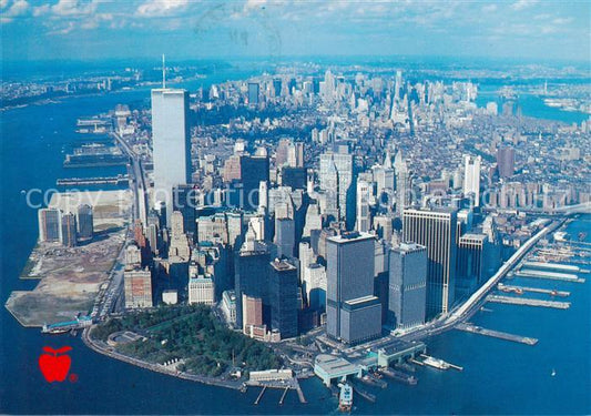 73848717 New York City Manhattan in foreground Twin Towers with Hudson River Air