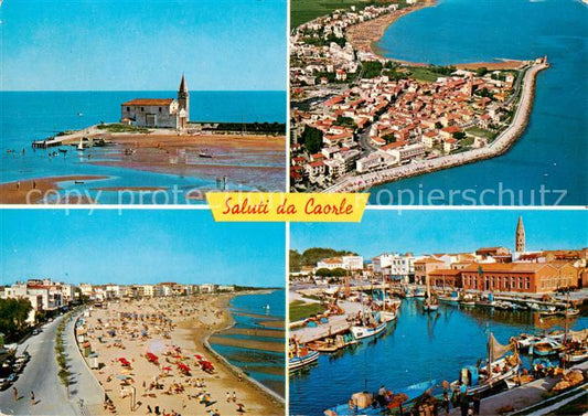 73849079 Caorle Veneto IT Kirche Strand Fliegeraufnahme Hafenpartie