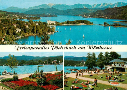 73855611 Poertschach Woerthersee Fliegeraufnahme Blumenstrand Strandbad