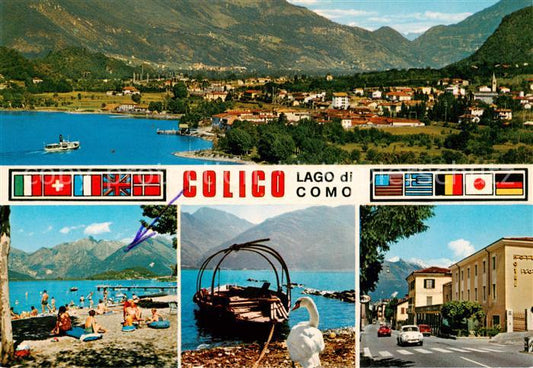 73860908 Colico Como Lombardia IT Lago di Como Strand Panorama Fischerboot Dorfs