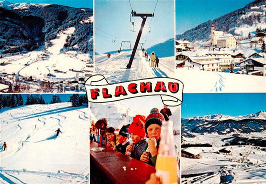 73861772 Flachau Fliegeraufnahme Schlepplift Kirche Skipiste Panorama