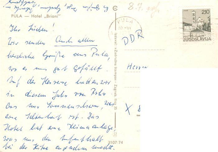 73882210 Pula Pola Croatia Hotel Brioni Fliegeraufnahme Hallenbad Schriftzug