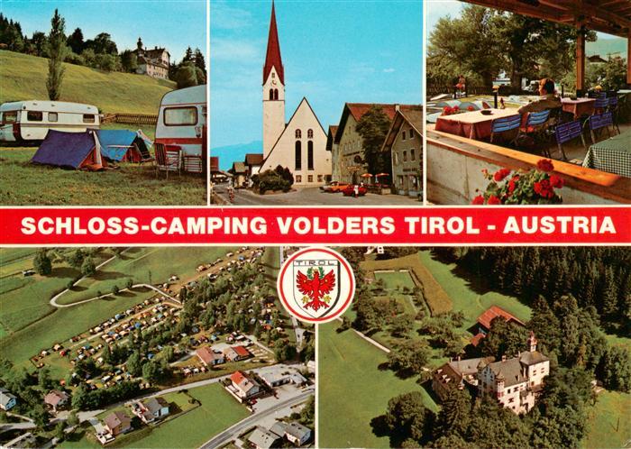 73887972 Volders Schloss Camping Kirche Terrasse Fliegeraufnahmen