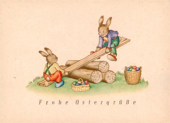 73902832 Ostern Easter Paques Pasqua Hassen Eier Wippe Litho Lamberz Karte