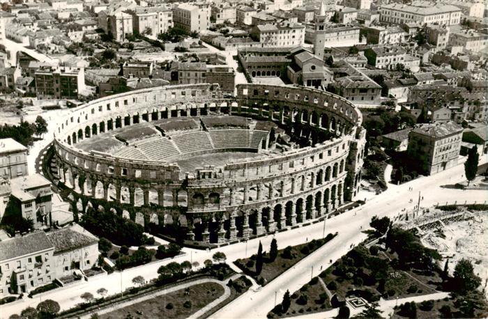 73903214 Pula Pola Croatia aerial photo with Arena ruins