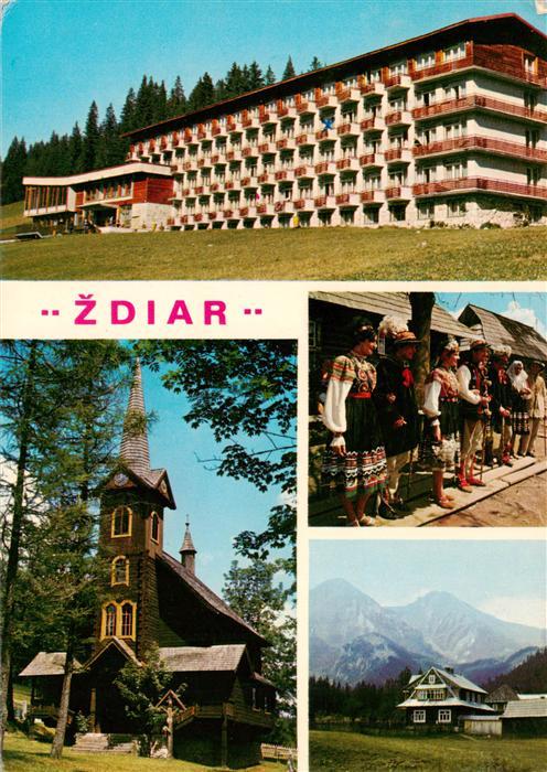 73918841 Zdiar Vysoke Tatry SK Hotel Kirche Trachtengruppe Panorama