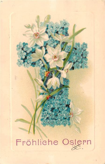 73929226 Ostern Easter Paques Pasqua Blume Kreuz Narzisen Litho